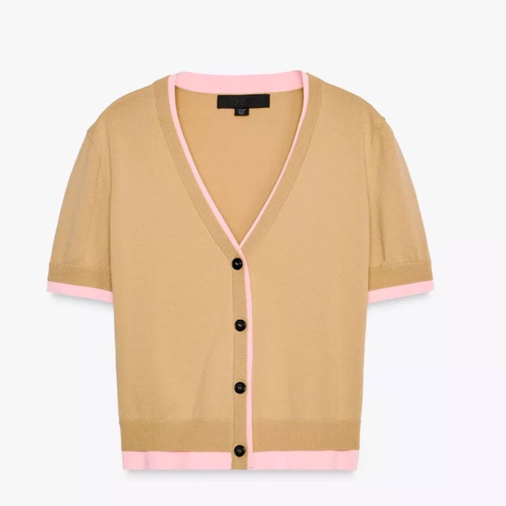 Zara Tan and Pink Short Sleeve Cardigan
